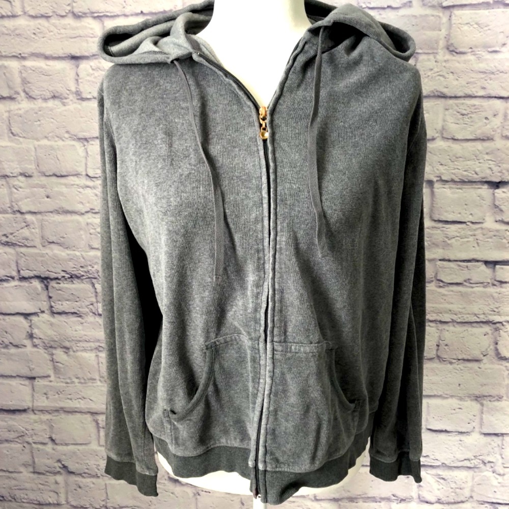 NY&C Sport Grey Velvet Zippered Hoodie-L
